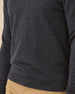 Close-up of the Dark Grey Heather Connery V-Neck Sweater showing the fine knit texture and ribbed hem.
