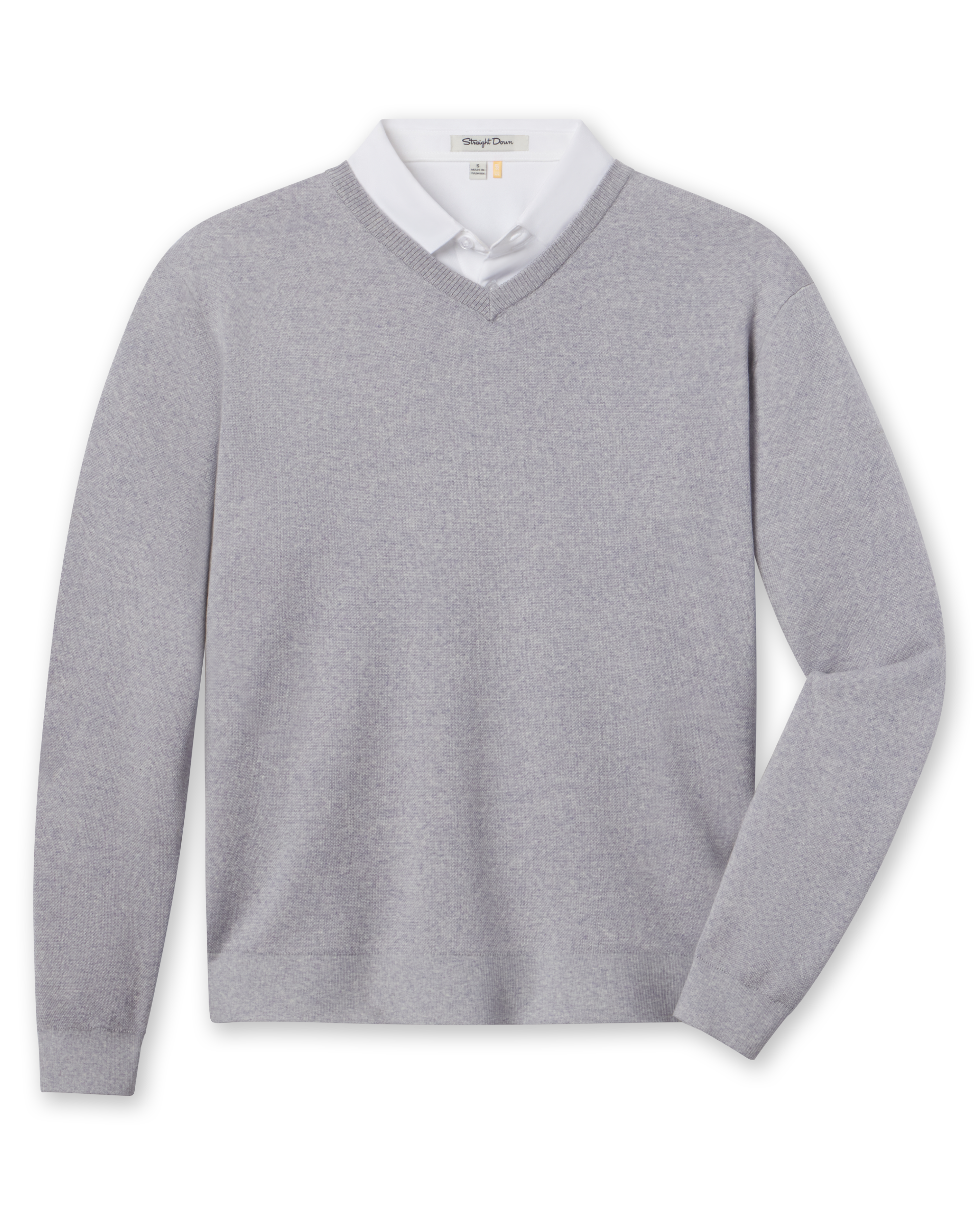 Connery V-Neck Sweater in Light Grey featuring a classic V-neck, long sleeves, and ribbed cuffs and hem.