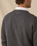 Wallace V-Neck Sweater in Dark Grey Heather with embroidered back logo detail view