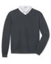 Wallace V-Neck Sweater in Dark Grey Heather layered over a white polo, front view