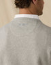 Wallace V-Neck Sweater in Light Grey Heather with embroidered back logo detail view