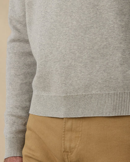 Wallace V-Neck Sweater in Light Grey Heather with ribbed hem and cuff detail view