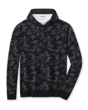 Crenshaw Reversible Sweater Hoodie in Charcoal featuring a black and gray camouflage pattern with ribbed cuffs and hem.