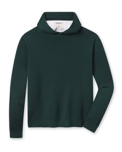 Crenshaw Reversible Sweater Hoodie in Dark Forest featuring a solid deep green finish with a clean hooded design and ribbed cuffs and hem.