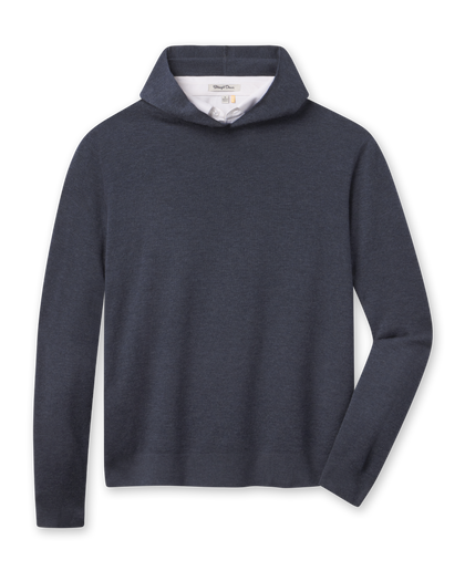 Hickam Reversible Sweater Hoodie in Charcoal layered over a white polo, front view