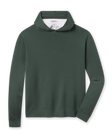 Hickam Reversible Sweater Hoodie in Dark Forest layered over a white polo, front view
