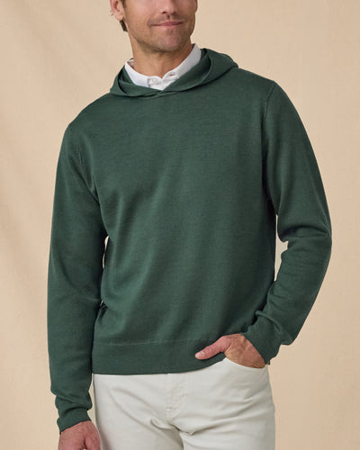 Hickam Reversible Sweater Hoodie in Dark Forest, front model view