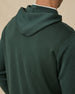 Hickam Reversible Sweater Hoodie in Dark Forest with hood detail close-up