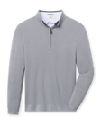 Men's St. Andrews Quarter Zip in Heather, flat lay front view featuring a heathered grey textured knit quarter zip with a grey collar interior, long sleeves, and ribbed cuffs and hem