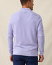 Men's St. Andrews Quarter Zip in Violet Heather, back view on model featuring a textured knit with tonal Straight Down logo embroidered at center back neck, paired with navy pants