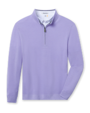 Men's St. Andrews Quarter Zip in Violet, flat lay front view featuring a solid purple textured knit quarter zip