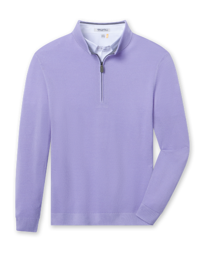 Men's St. Andrews Quarter Zip in Violet, flat lay front view featuring a solid purple textured knit quarter zip