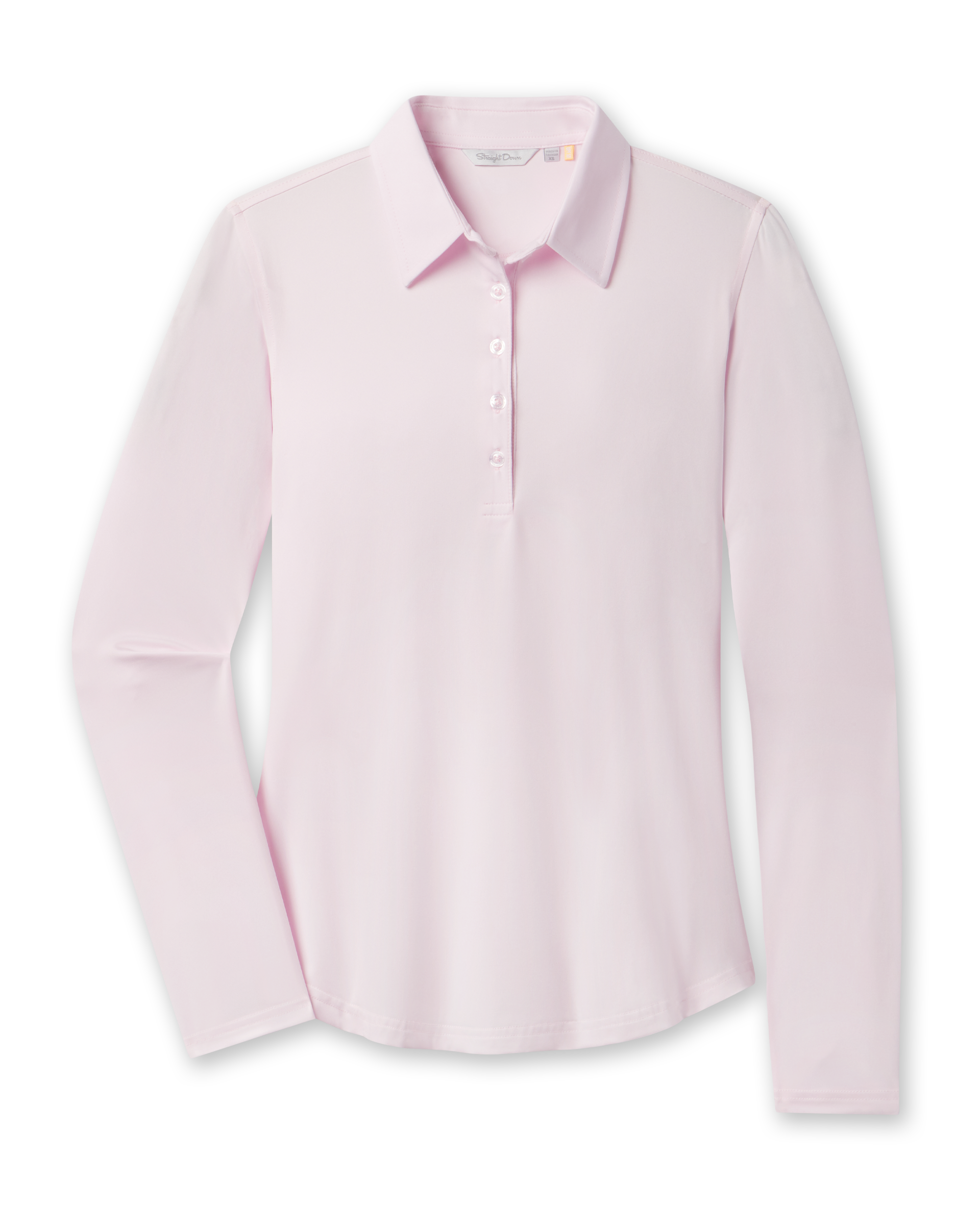 Midday Long Sleeve Polo in Pale Pink front flat lay product view