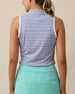 Georgia Stripe Sleeveless Polo in Tidal Blue micro stripe print, back model view