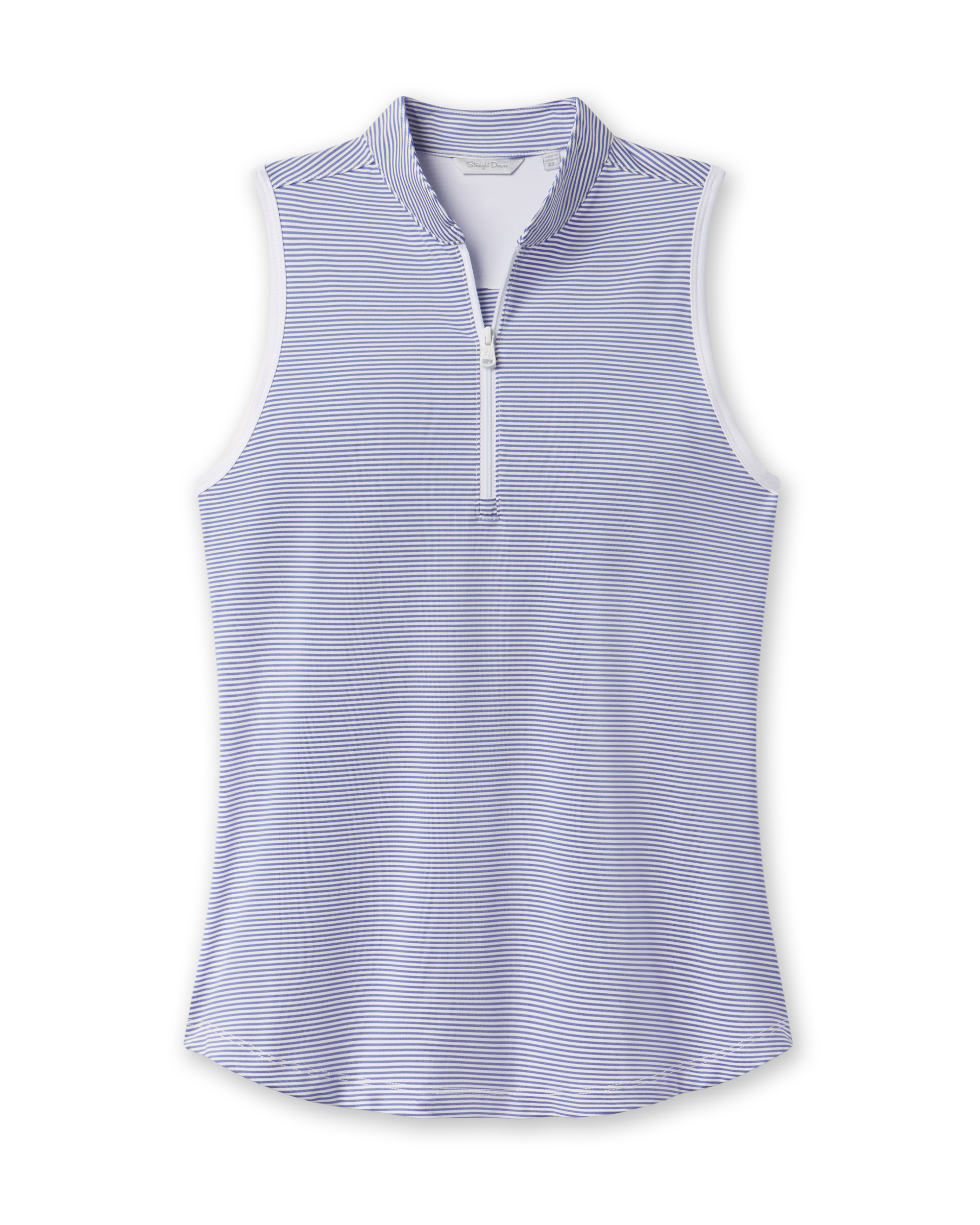 Georgia Stripe Sleeveless Polo in Tidal Blue micro stripe print, front view