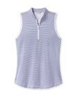 Georgia Stripe Sleeveless Polo in Tidal Blue micro stripe print, front view