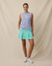 Georgia Stripe Sleeveless Polo in Tidal Blue micro stripe print with mint green skort, full outfit model view