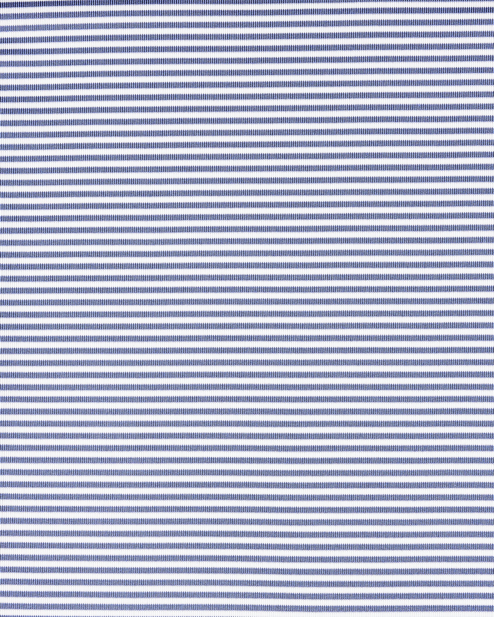 A close-up of a woven fabric with horizontal blue and white stripes.