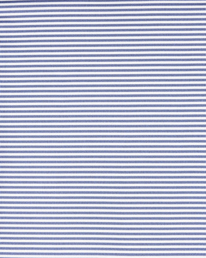 A close-up of a woven fabric with horizontal blue and white stripes.