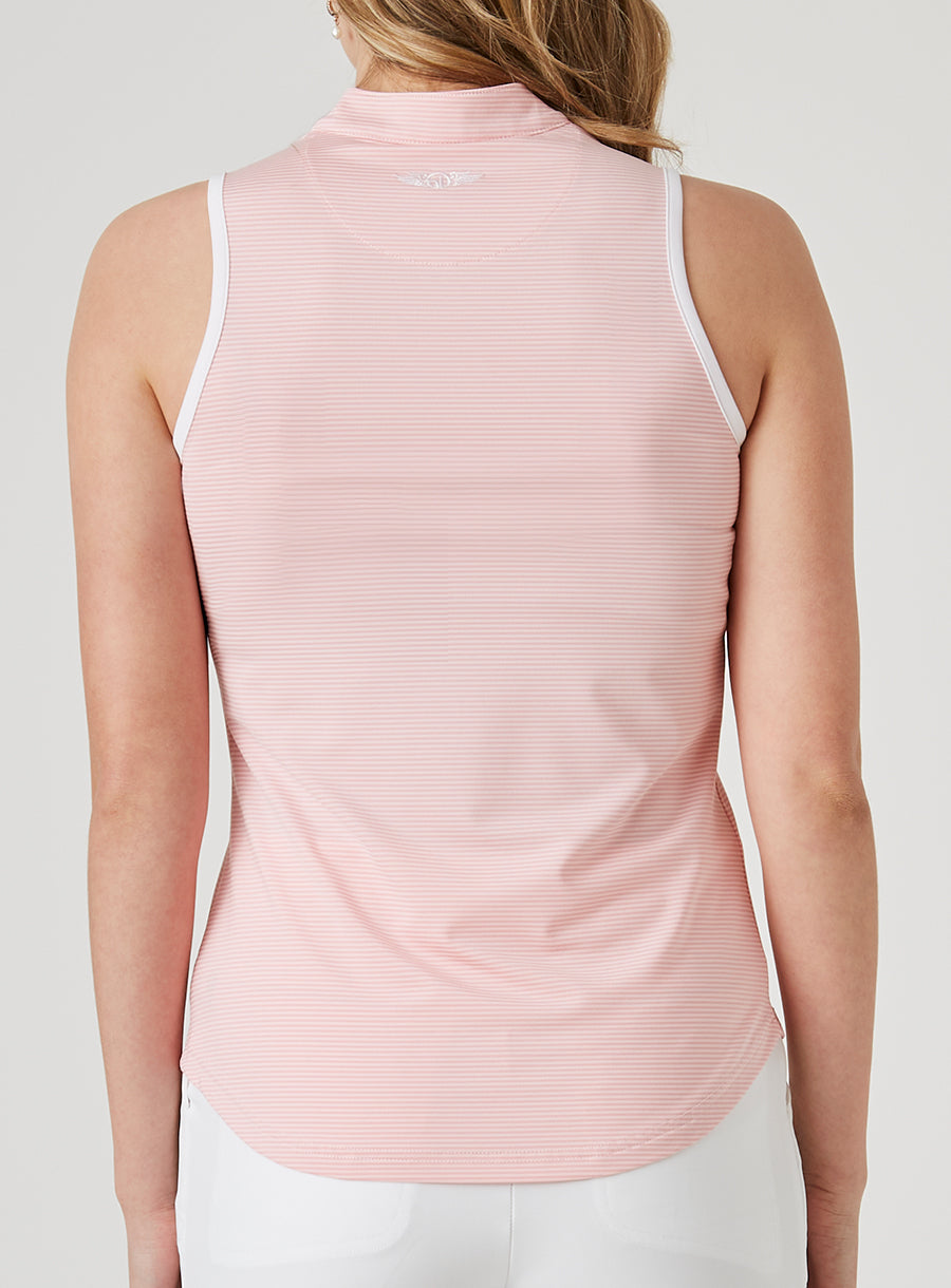 Georgia Stripe Sleeveless Polo - Flamingo
