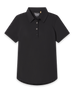 Women's Abbot 2.0 Polo in Black, flat lay front view featuring a solid black short sleeve polo with a curved hem