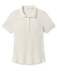 Women’s Sindy Rib Knit Polo in Coconut featuring a subtle ribbed texture, short sleeves, contrast-trim collar, and button placket.