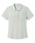 Front product view of the Sindy Polo in Lemongrass, featuring a ribbed texture, button placket, and white contrast trim at the collar and sleeves.