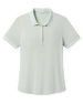 Front product view of the Sindy Polo in Lemongrass, featuring a ribbed texture, button placket, and white contrast trim at the collar and sleeves.