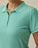 Sindy Rib Knit Polo in Cascade with fine rib knit texture, fabric detail view