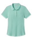 Sindy Rib Knit Polo in Cascade with white tipped collar and sleeves, front view