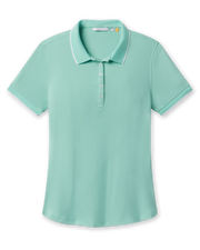 Sindy Rib Knit Polo in Cascade with white tipped collar and sleeves, front view