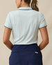Sindy Rib Knit Polo in Mint Green with contrast tipped collar and sleeves, back model view