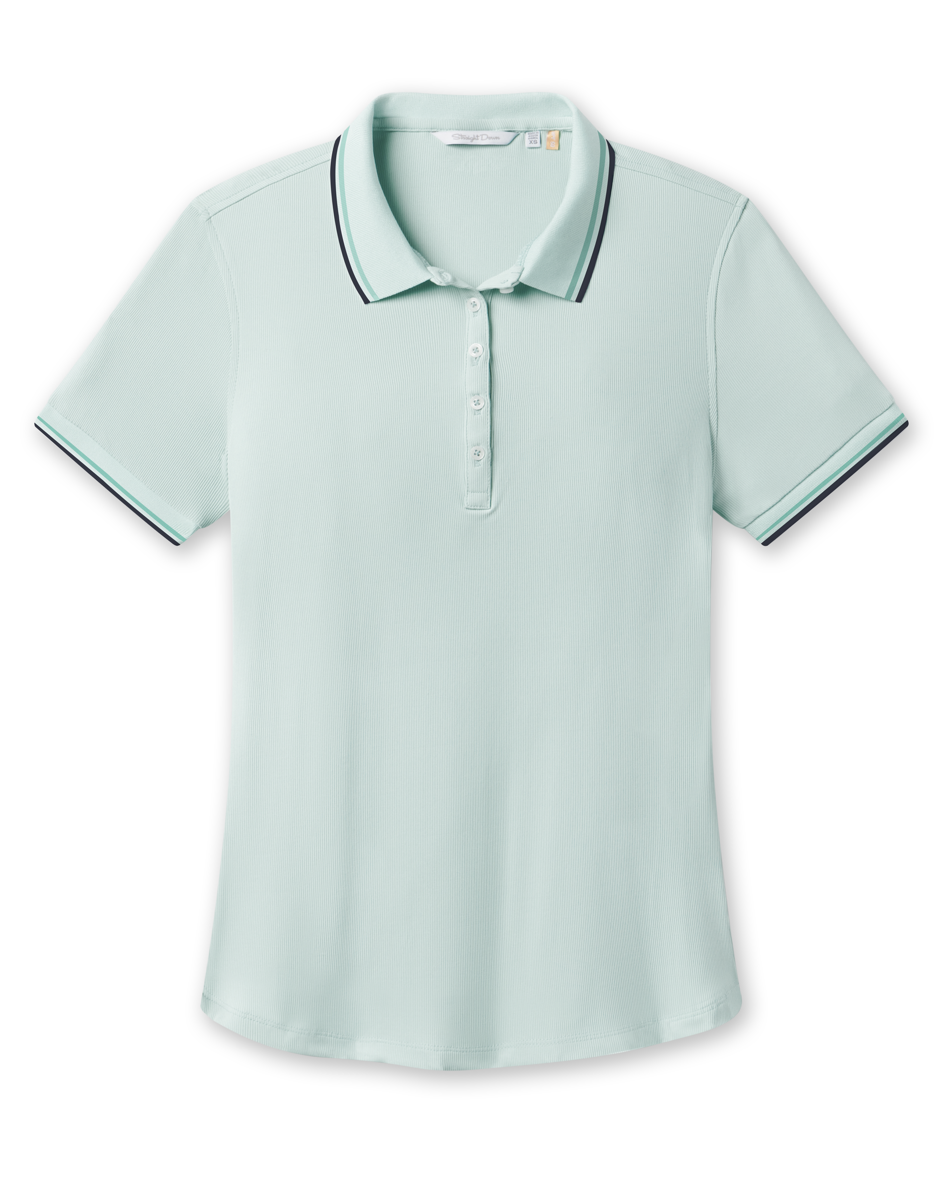 Sindy Rib Knit Polo in Mint Green with contrast tipped collar and sleeves, front view