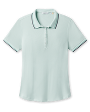 Sindy Rib Knit Polo in Mint Green with contrast tipped collar and sleeves, front view