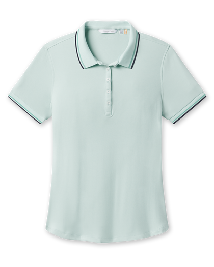 Sindy Rib Knit Polo in Mint Green with contrast tipped collar and sleeves, front view