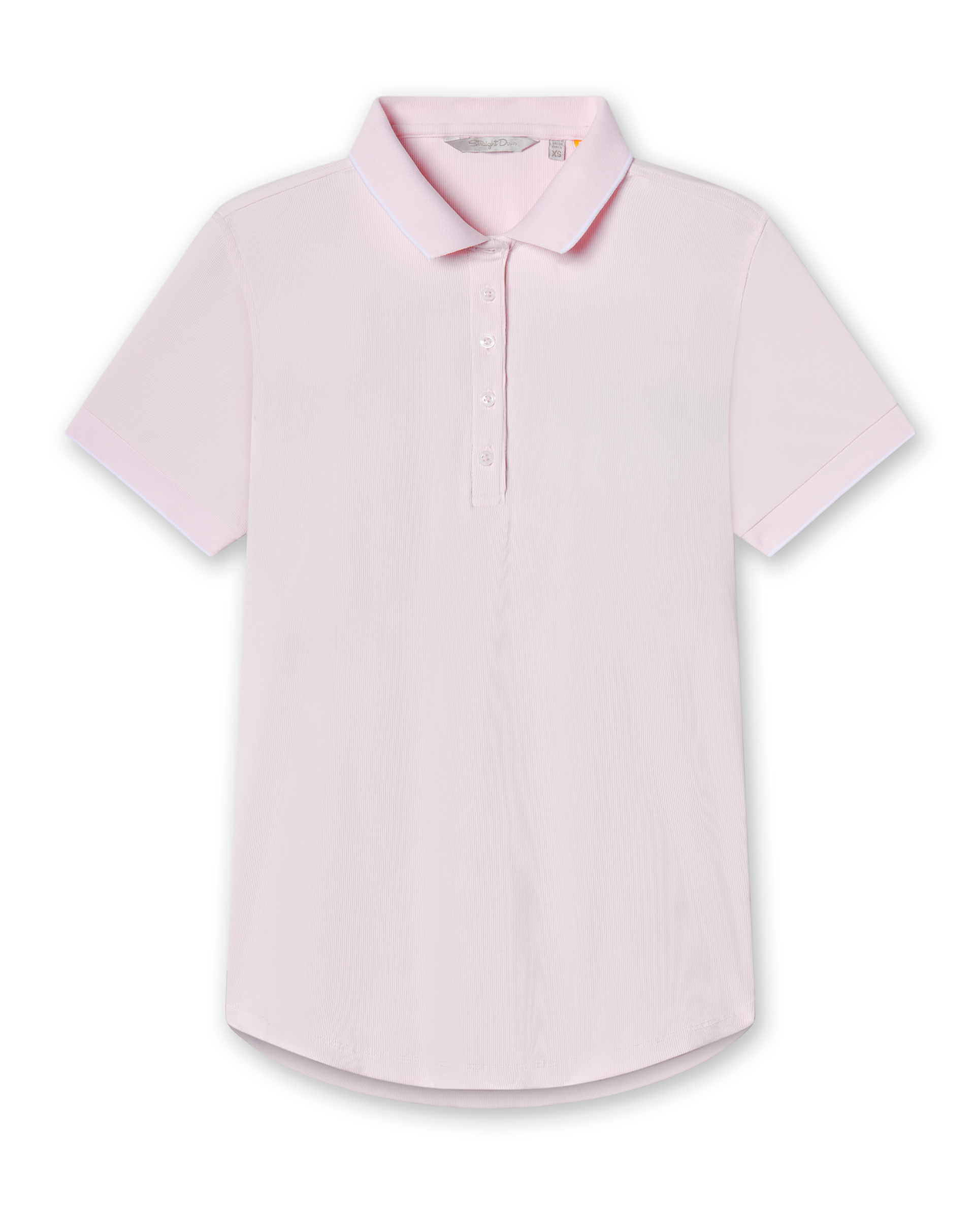 Sindy Rib Knit Polo in Pale Pink front product view featuring a soft rib knit texture
