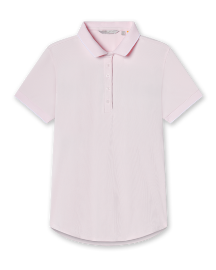 Sindy Rib Knit Polo in Pale Pink front product view featuring a soft rib knit texture