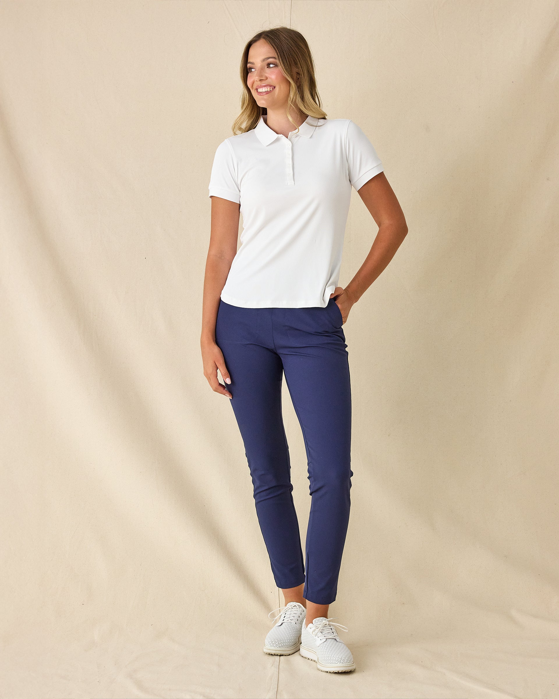 Sindy Rib Knit Polo - White | Straight Down