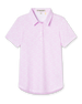 Straight Down Kiana Polo in Pink Floyd, flat lay front view featuring a pink and white allover tropical floral and leaf print