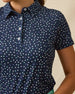 Sprinkles Polo in New Indigo with scattered floral print, print detail view
