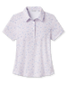 Front product view of the Wonderland Polo in White showcasing a floral print