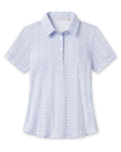 Dog Park Polo in Tidal blue with playful dog print, front view