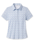 Palm Island Polo in Tidal blue with tropical floral print, front view