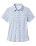 Palm Island Polo in Tidal blue with tropical floral print, front view