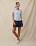 Palm Island Polo in Tidal clue with tropical floral print, full outfit view