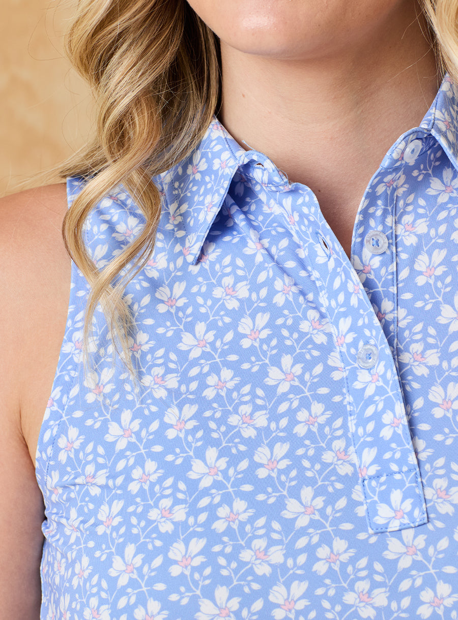Posie Sleeveless Polo - Hydrangea
