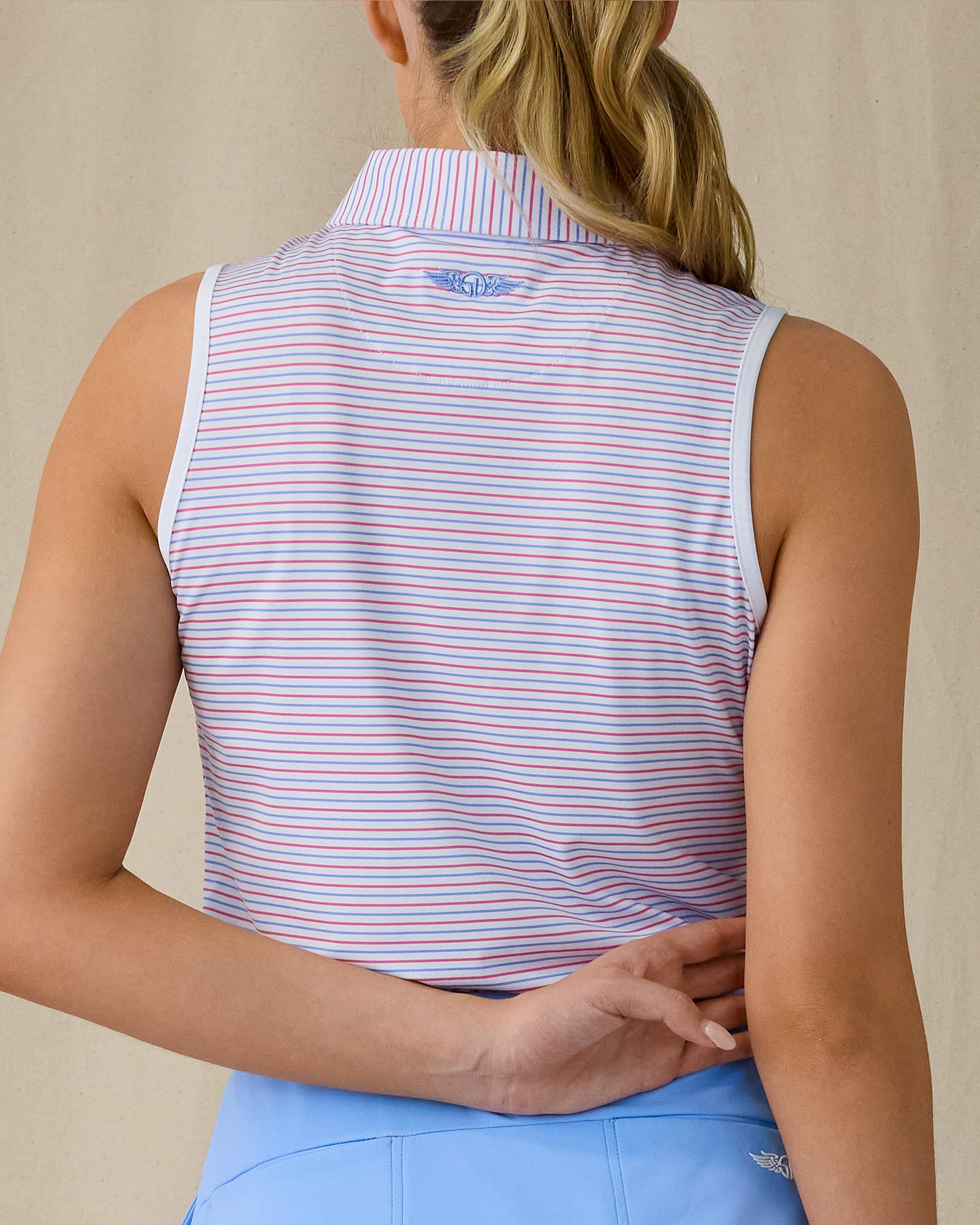 Juno Stripe Sleeveless Polo - Dragonfruit
