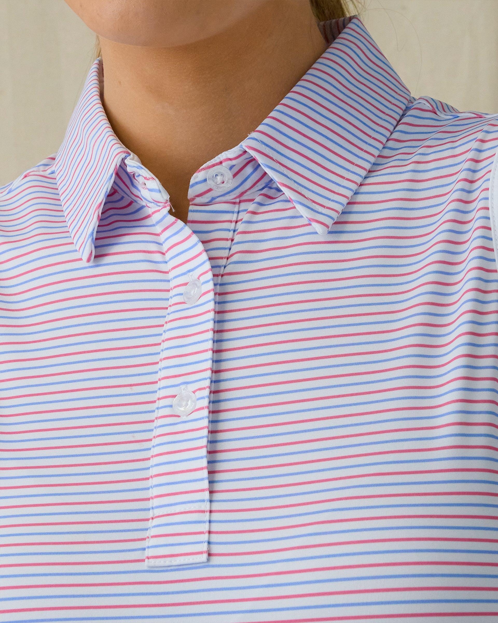 Juno Stripe Sleeveless Polo - Dragonfruit
