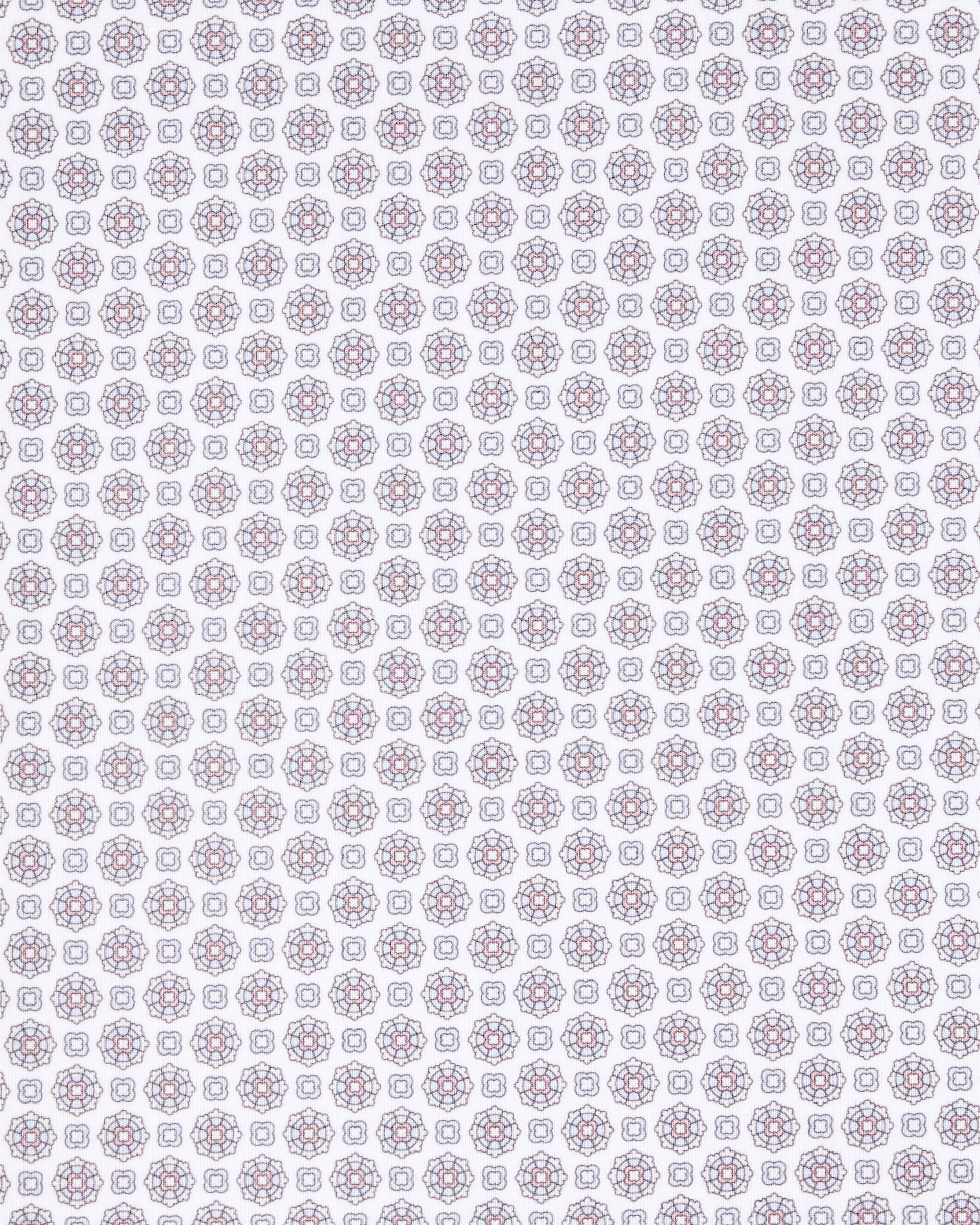 Close-up of the Milano Sleeveless Polo in Lake fabric featuring a repeating geometric medallion pattern with light blue and subtle pink accents.