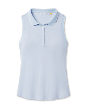 Sami Sleeveless Polo in Lake blue with ribbed stretch fabric, front view
